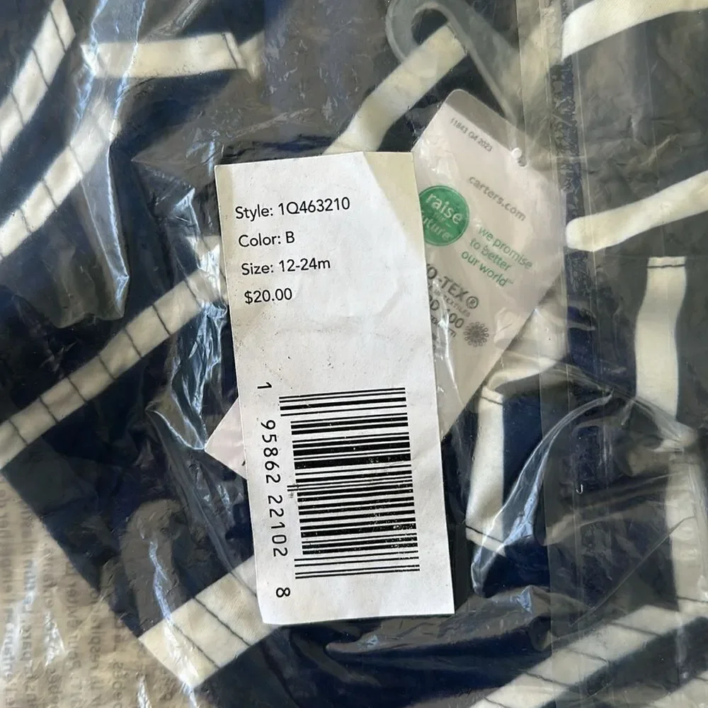 Carters Stripe Bucket Hat Blue/White 12 - 24 months NWT IN PACKAGE